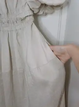 AJE Euphoria Linen Puff Sleeve Cut Out Stone Midi Dress  for rent on The Volte - image 9