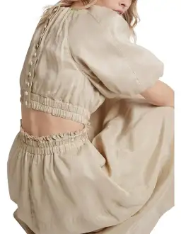 AJE Euphoria Linen Puff Sleeve Cut Out Stone Midi Dress  for rent on The Volte - image 4