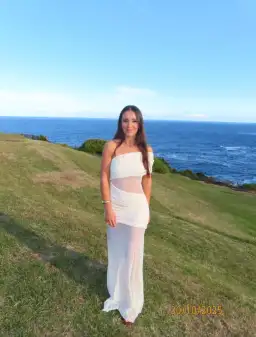 Meshki Ivory One-Shoulder Sheer Maxi Dress Size Small for rent on The Volte - image 3