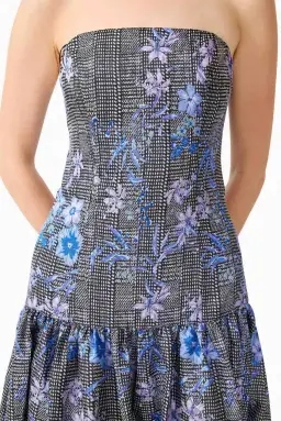 Allana Jacquard Strapless Gown in Black & Blue Floral for rent on The Volte - image 3
