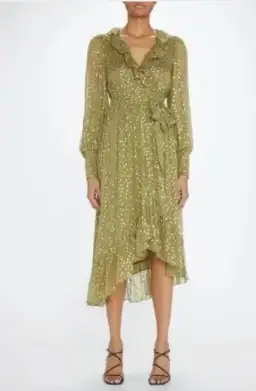 Zimmermann Lurex Wrap Midi Dress in Khaki, Size 3 or 12/14 for rent on The Volte - image 5