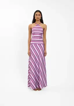 WITH HARPER LU | HALTER MAXI DRESS | VIOLET STRIPE | SIZE M/10 for rent on The Volte - image 1
