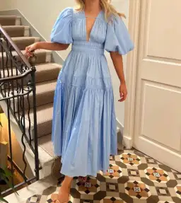 Aje Fallingwater Gathered Midi Dress size 8 Blue for rent on The Volte - image 1