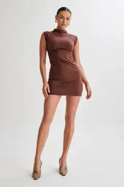 Meshki - Melania High Neck Mini Dress - Mocha - Size M for rent on The Volte - image 2