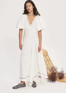 Alemais Magnolia Midi Dress White Linen Size 14 for rent on The Volte - image 1