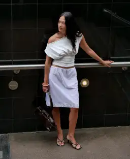 Neil Vernon Mara Ruched Top Milk White Size XS / AU 6 for rent on The Volte - image 2