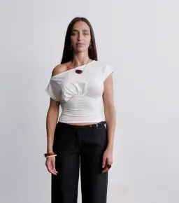 Neil Vernon Mara Ruched Top Milk White Size S / AU 8 for rent on The Volte - image 2