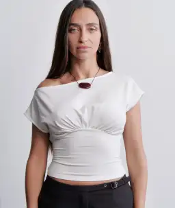Neil Vernon Mara Ruched Top Milk White Size S / AU 8 for rent on The Volte - image 1
