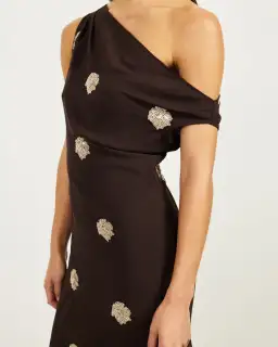 Lover - Emilia Sequin Flower Maxi Dress Chocolate Brown size 6 for rent on The Volte - image 2