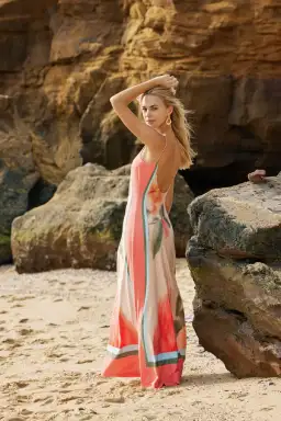 With Harper Lu - Low Back Maxi Dress - Peach Floral for rent on The Volte - image 2