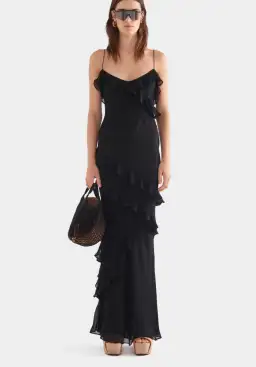 Venroy Silk Ruffle Slip Dress - Black XS / AU 6 for rent on The Volte - image 1