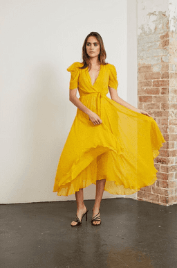 Bec & Bridge Hibiscus Golden Midi Dress Yellow Size 8