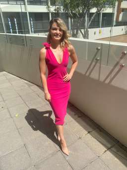 By Johnny V Neck Bow Shoulder Dress - Pink