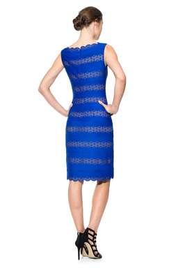 Tadashi Shoji Laser Cut Neoprene Sheath Dress Blue Size 10