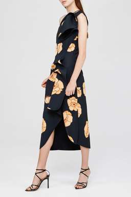 Acler Crawford Midi Dress Black Large Amber Poppy Size 8 for rent on The Volte - image 2