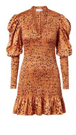 Scanlan Theodore Silk Leopard Shirred Dress Orange Size 8 for rent on The Volte - image 3
