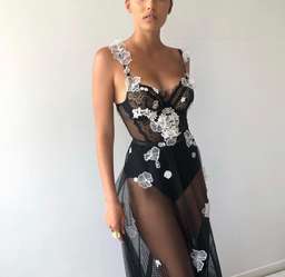 Judy Copley Couture Daisy Galore Black + White Size 8