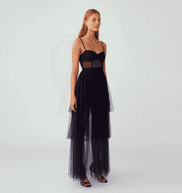 Fame and Partners, Black Corset Tiered Gown
