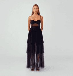 Fame and Partners, Black Corset Tiered Gown