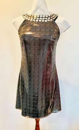 Valentino black and silver geometric mini dress