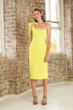 By Johnny One Shoulder Knot Tie Dress Yellow Size 14