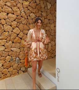 Zimmermann Cassia Plunge Bow Mini Dress Cream Bird Floral Size 6 for rent on The Volte - image 5