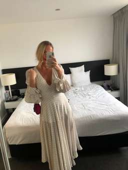 Stella McCartney Asymmetric Monogrammed Silk Deep V-neck Dress size 10