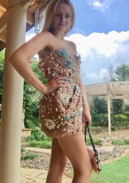 Blumarine 3D Floral Cocktail Dress Nude Size 6 for rent on The Volte - image 7