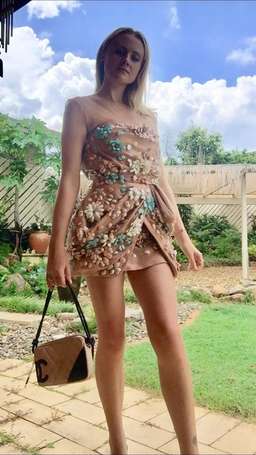 Blumarine 3D Floral Cocktail Dress Nude Size 6 for rent on The Volte - image 5