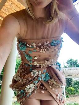 Blumarine 3D Floral Cocktail Dress Nude Size 6 for rent on The Volte - image 3