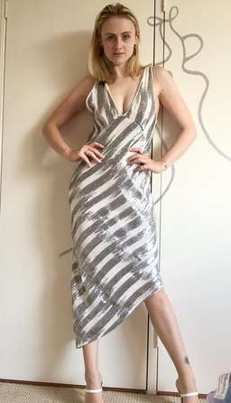 Manning Cartell Sequin Midi Plunging Dress Silver White Size 6 for rent on The Volte - image 1
