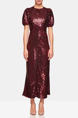RIXO LONDON - LAURA JACKSON DAISY VELVET-TRIMMED SEQUINED CREPE MIDI DRESS for rent on The Volte - image 1