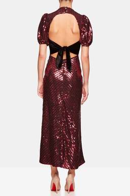 RIXO LONDON - LAURA JACKSON DAISY VELVET-TRIMMED SEQUINED CREPE MIDI DRESS for rent on The Volte - image 2