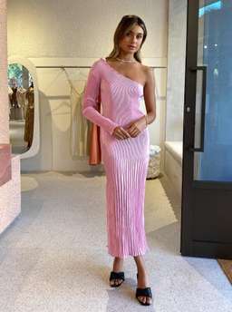 L'Idee Soiree One Shoulder Long Sleeve Dress in Pink Size 6 for rent on The Volte - image 3