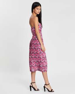 By Johnny Strapless Pleat Midi Dress in Crimson Cotton Candy Floral Size 6 for rent on The Volte - image 2