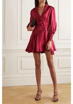 Zimmermann Silk Wrap Mini Dress in Burgundy Size 6 for rent on The Volte - image 1