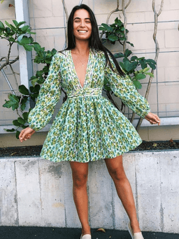 Zimmermann golden plisse mini dress green size 6