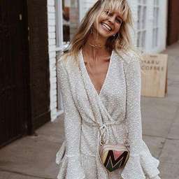 Shona Joy Aimee Frill Cuff Drawstring Mini Dress Cream Size 6  for rent on The Volte - image 5