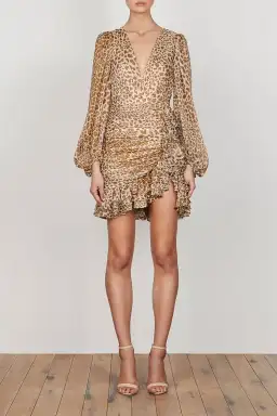 Shona Joy Ghetty Plunged Ruched Mini Dress Animal Print Size 6 for rent on The Volte - image 1