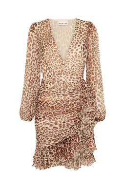 Shona Joy Ghetty Plunged Ruched Mini Dress Animal Print Size 6 for rent on The Volte - image 3
