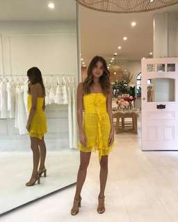 Bec & Bridge Hibiscus Golden Strapless Dress in Marigold Print Size 6 for rent on The Volte - image 1