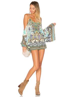 CAMILLA | Meet Me In Casablanca Drop Shoulder Blue Print Playsuit Size 8 | SOLD OUT for rent on The Volte - image 1