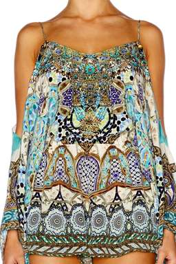 CAMILLA | Meet Me In Casablanca Drop Shoulder Blue Print Playsuit Size 8 | SOLD OUT for rent on The Volte - image 5