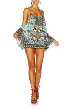 CAMILLA | Meet Me In Casablanca Drop Shoulder Blue Print Playsuit Size 8 | SOLD OUT for rent on The Volte - image 3