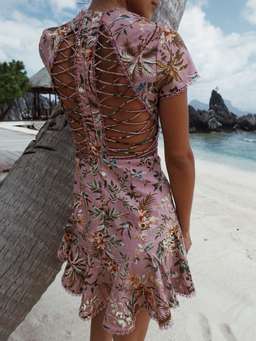 Zimmermann Tropicale Lattice Mini Dress Pink Floral Size 0 / AU 8 for rent on The Volte - image 6