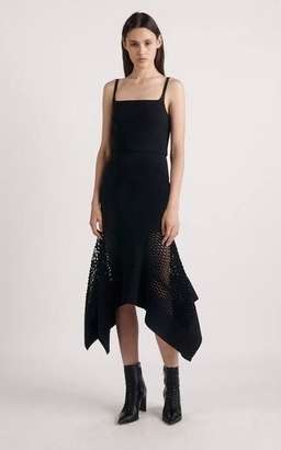 DION LEE honeycomb perf drape dress, navy blue / black, size 8 for rent on The Volte - image 1
