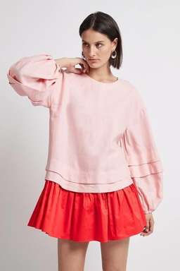 Aje Quietude Long Sleeve Mini Dress Red/Pink Size 4 for rent on The Volte - image 2