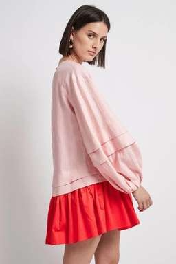 Aje Quietude Long Sleeve Mini Dress Red/Pink Size 4 for rent on The Volte - image 3