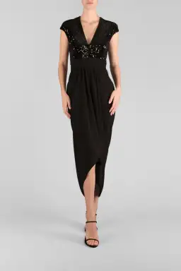 Carla Zampatti  Je T'aime Waterfall Dress Black Size 8