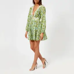 Zimmermann Golden Plisse Mini Dress Lemonade Acid Green Floral Size 8 / 0 for rent on The Volte - image 2